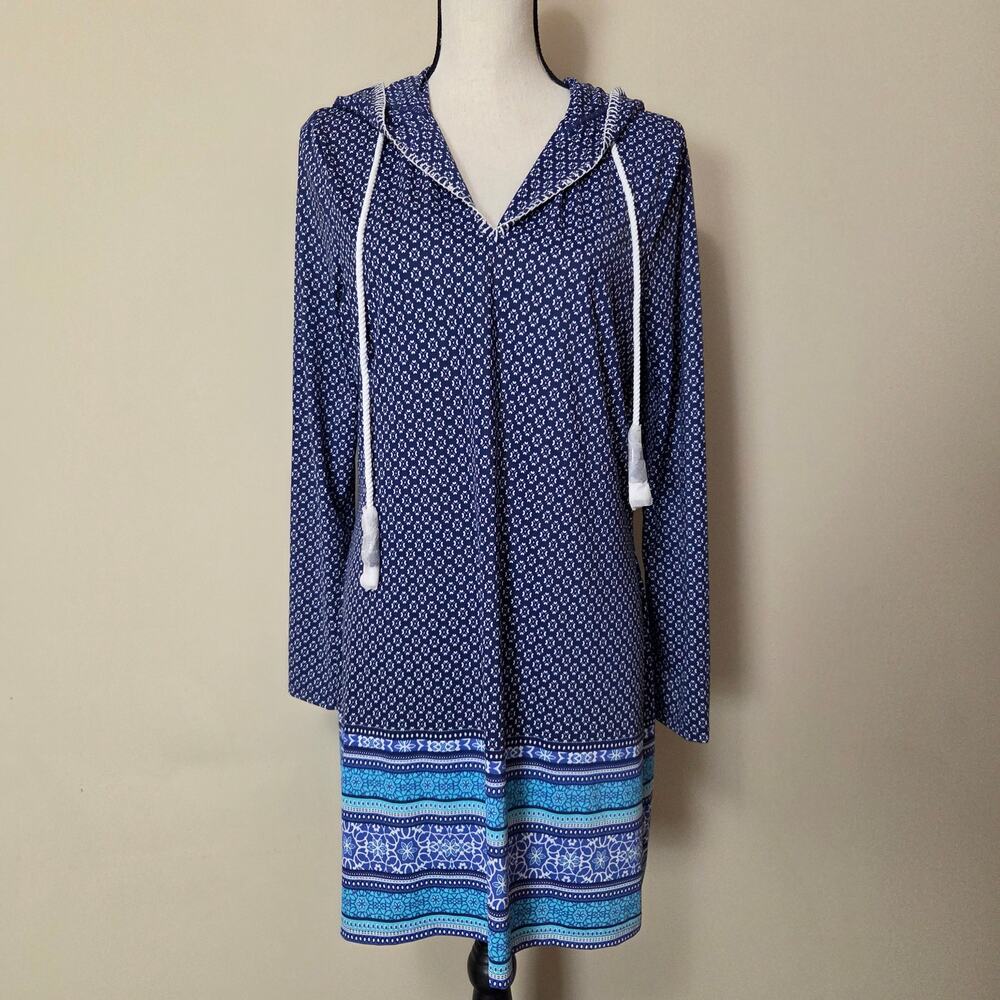 NWT Cabana Life X Talbots M Pullover Hooded UPF 50+ Pullover Beach Cover Up Blue